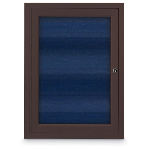 24"x36" 1-Door Enclosed Outdoor Letterboard, Header, Blue Felt/Bronze